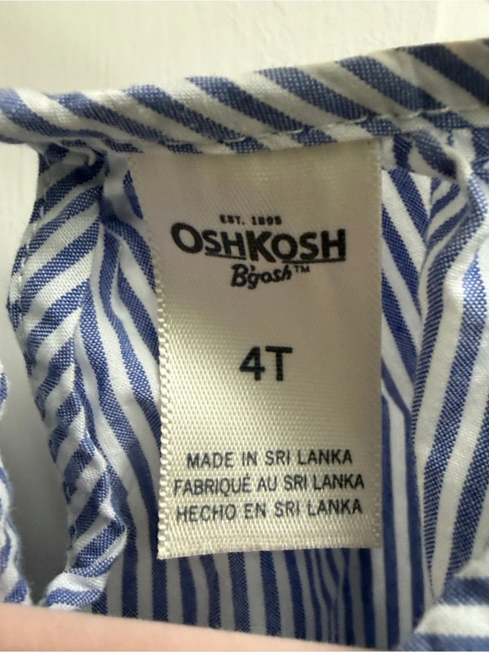 OshKosh B'gosh Girls 4T Blue & White Striped Embroidered Floral Short Sleeve Top